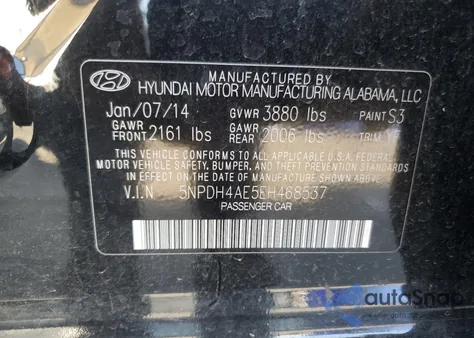 2014 Hyundai Elantra Se из США, поврежденный, VIN 5NPDH4AE5EH468537